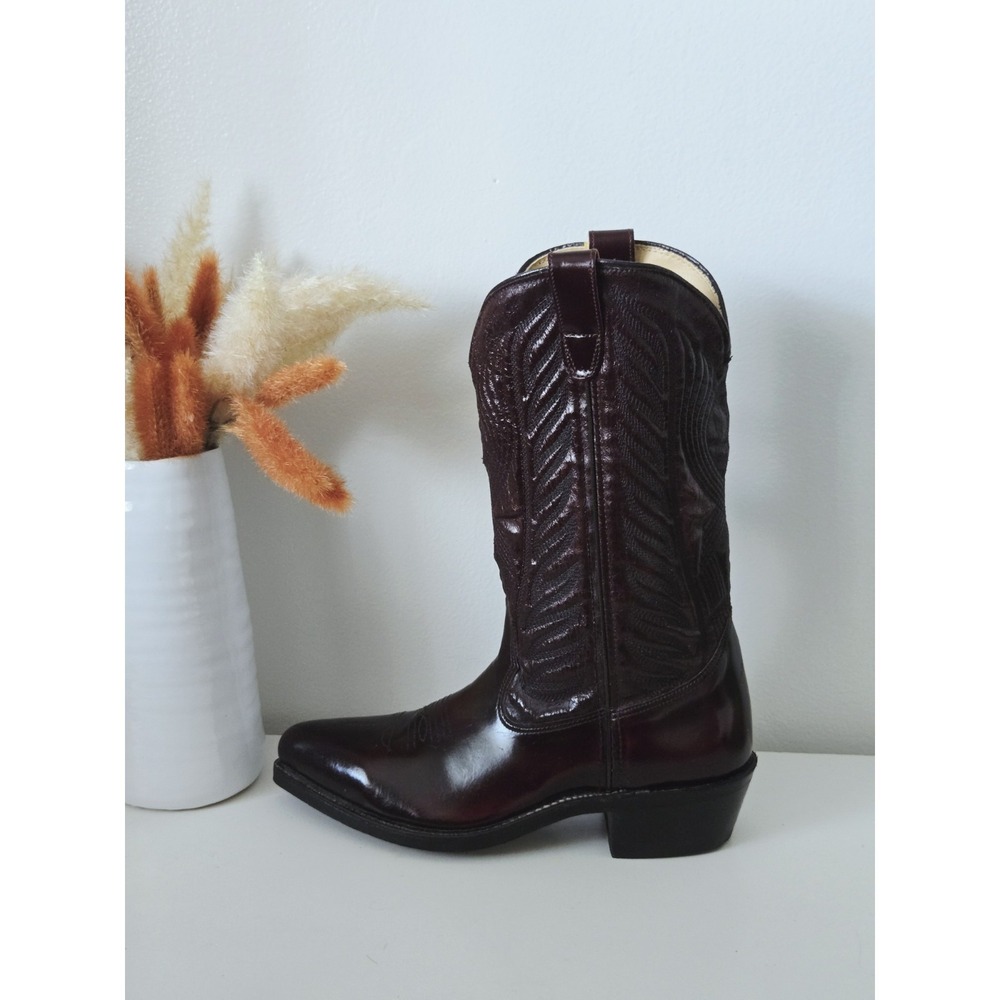 Vintage Iron Age Steel Toe Burgundy Pull On Western Cowboy Boots Mens 8.5 D‎
